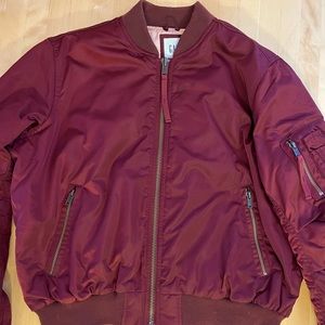 GAP Burgundy Satin Bomber Jacket